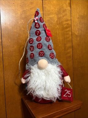 Place & Time- 🎄Holiday Gnome Advent Plush- Red & Gray with candy cane